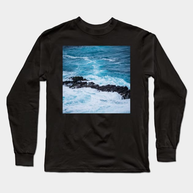 Blue Frothy Ocean Long Sleeve T-Shirt by StylishPrinting